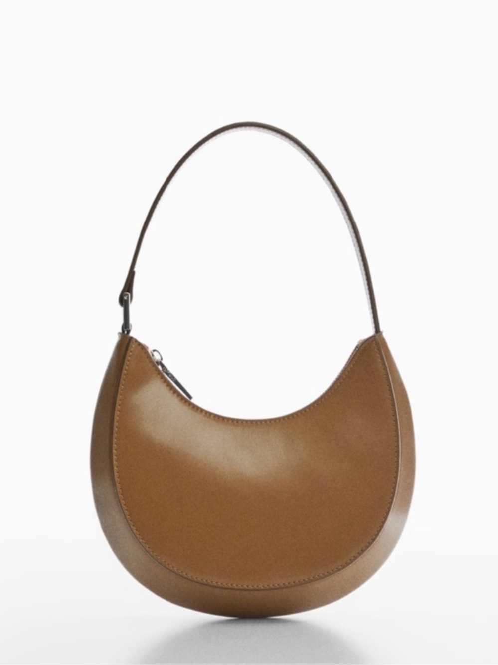 Mango Brown Crescent Leather Shoulder Bag